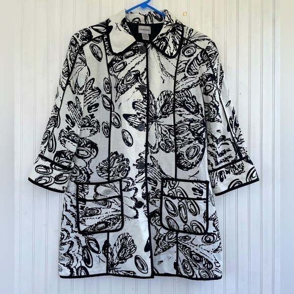 Chico's Jackets & Blazers - Chico’s White & Black LINEN-Blend Jacket Size Medium 8